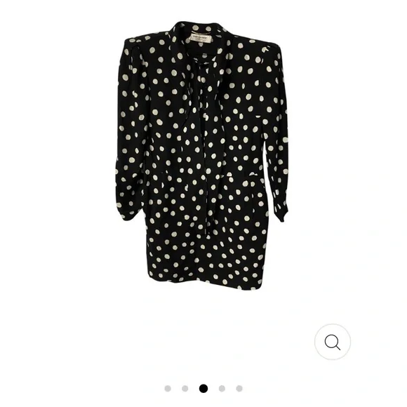 Saint Laurent Tie Neck Black & White Polka Dot Mini Dress - Picture 4 of 10